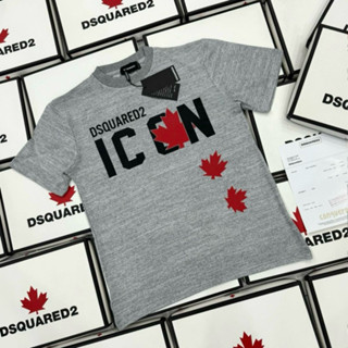  Áo Phông Nam Nữ Premium Cotton DSQ Xám Tiêu In Chữ ICON Lá Phong Đỏ Ngực Phối In Lá Cờ Sau Lưng Dành Cho Anh Em Boy Phố 