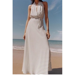 Zara Váy cổ yếm chấm bi phong cách mới mùa hè - Zara made in Morocco full tag