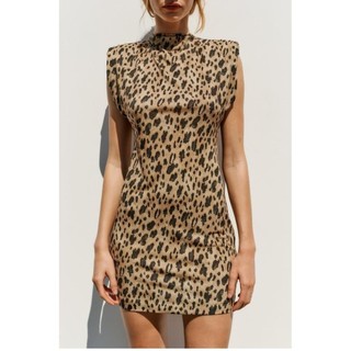Zara đầm họa tiết beo dáng mini ôm  - Zara made in Morocco full tag