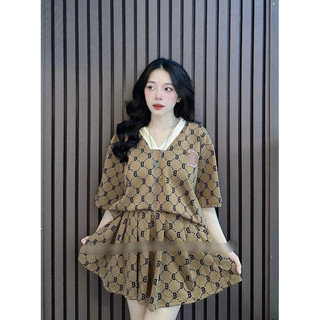 Set bộ váy chữ cổ tim full chữ b