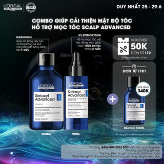 Combo Dầu gội 300ml và Tinh chất Serioxyl Advanced 90ml giúp cải thiệc mật độ tóc - hỗ trợ mọc tóc L'Oréal Professionnel