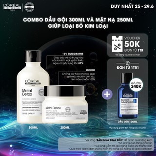 Combo dầu gội 300ml & mặt nạ 250ml giúp loại bỏ kim loại L'Oréal Professionnel Metal Detox
