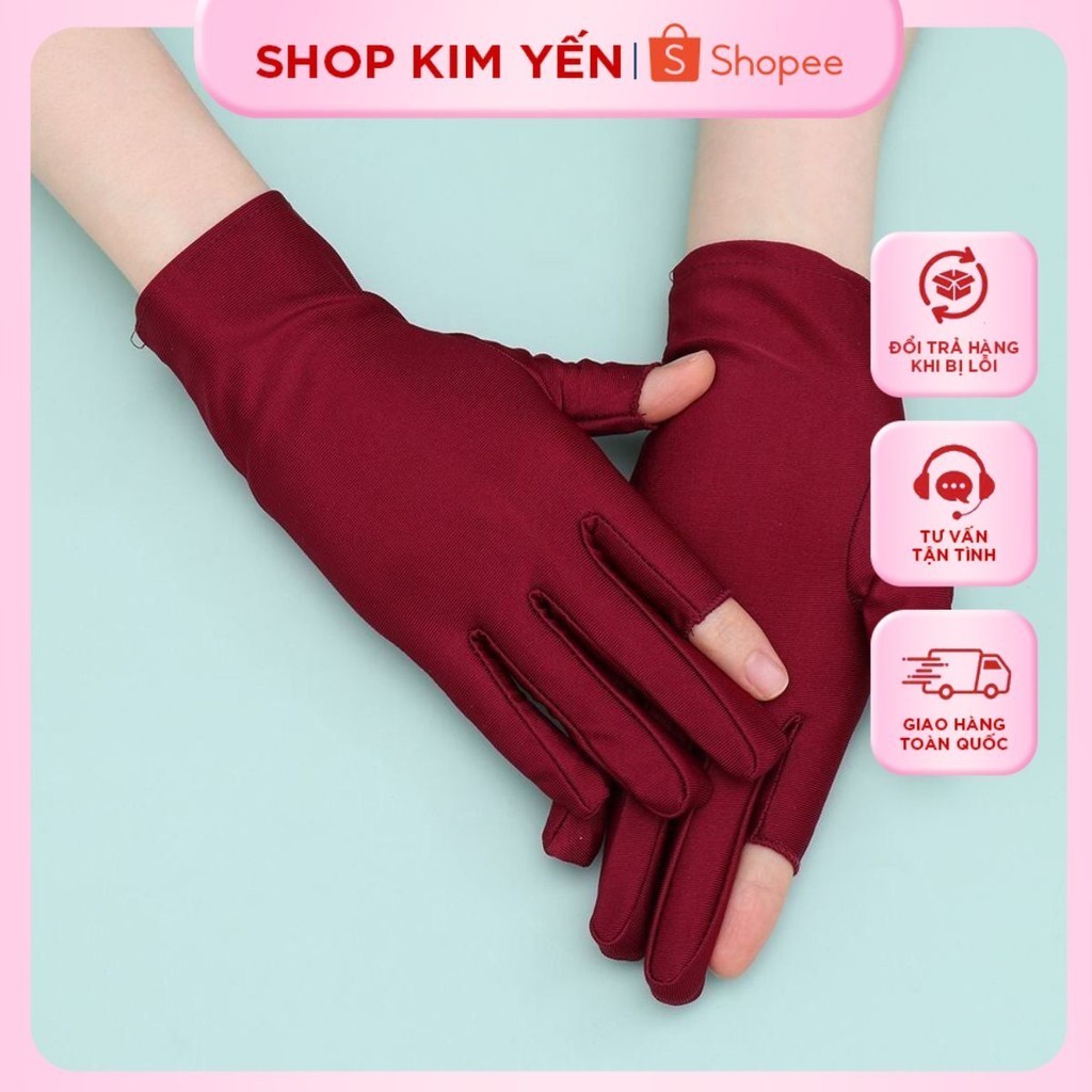Găng tay chống nắng nữ, găng tay hở 2 ngón dễ dàng thao tác, vải thun lạnh mềm mát - Shop Kim Yến 5