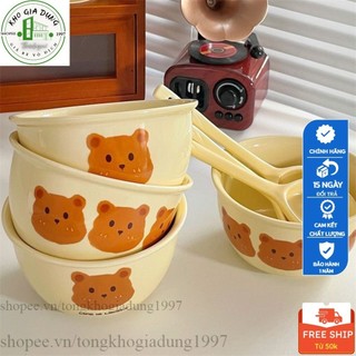 Set 2 bát kèm 2 thìa sứ hình gấu vàng..