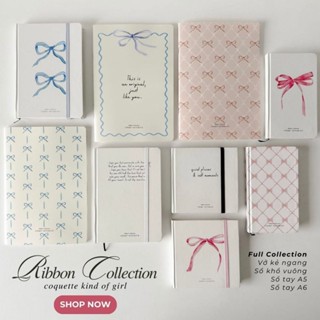Sổ Tay Crabit Ribbon Coquette Collection ruột Dot Grid Kẻ ngang 130gsm nhiều kích thước làm journal