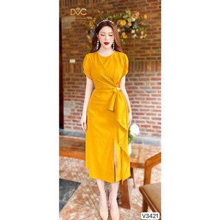 Váy Vàng Đổ Tà Đính Ngọc Eo 3421 - Váy Thiết Kế - CM