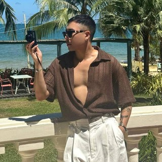 Áo sơ mi ngắn tay unclé deso crochet shirt