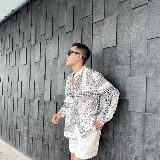 Áo sơ mi dài tay unclé white square blanc shirt
