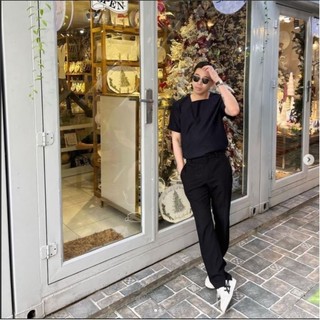 Áo phông basic cổ vuông UNCLÉ Navy Square Collar T-shirt