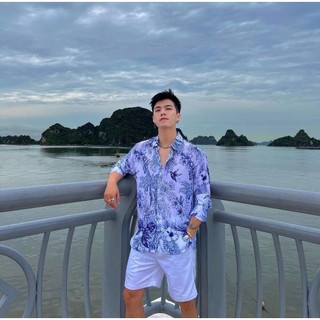 Áo sơmi cổ đức dài tay UNCLÉ Blue Tropical