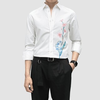 Áo sơmi cổ đức dài tay UNCLÉ Lilas White