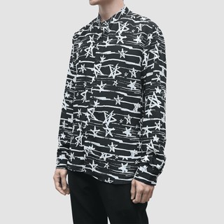 Áo sơ mi dài tay cổ tàu họa tiết ngôi sao UNCLÉ Nouvelle Etoile Blanc Shirt