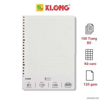  Giấy refill Ruột Sổ Còng Binder B5 A4 KLONG 26 lỗ – Tập 100 Tờ Caro Kẻ ngang 100gsm MS 532 533 536 