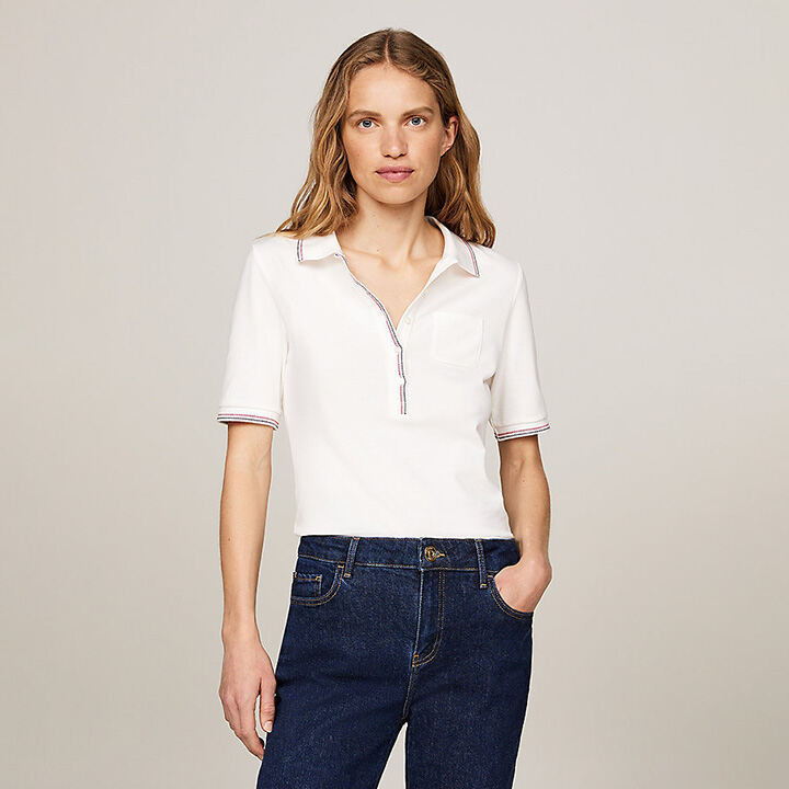 TOMMY HILFIGER - Áo Polo Nữ Tay Ngắn Slim Rwb Tipping Polo 1/2slv WW0WW42130YBH