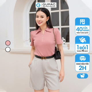 Áo thun polo nữ gumac atd10027 tay ngắn, cổ trụ v đính nút ngọc