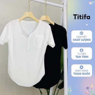 Áo thun body nữ tay ngắn vạt bầu cài nút phối túi áo thời trang vải thun mềm mại - Titifa Shop HL159