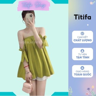 Áo trễ vai thắt nơ tay áo kiểu nữ chất vải voan đẹp - titifa shop