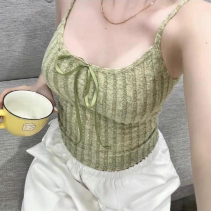 Áo hai dây len mềm lông thỏ, áo lông nơ ngực siêu sang, dễ phối đồ, chất lông mềm mại  H17 HOT | BigBuy360 - bigbuy360.vn