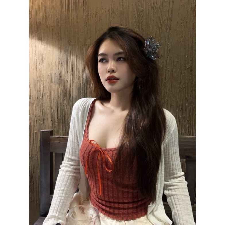 Áo hai dây len mềm lông thỏ, áo lông nơ ngực siêu sang, dễ phối đồ, chất lông mềm mại  H17 HOT | BigBuy360 - bigbuy360.vn