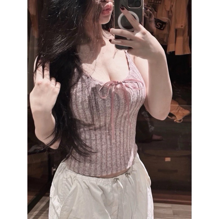 Áo hai dây len mềm lông thỏ, áo lông nơ ngực siêu sang, dễ phối đồ, chất lông mềm mại  H17 HOT | BigBuy360 - bigbuy360.vn