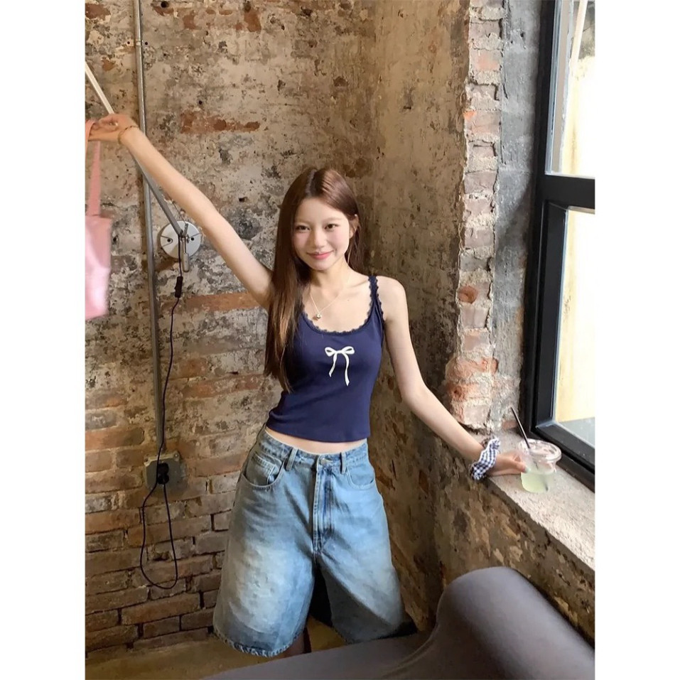 Áo Hai Dây Ren Nơ LALISA Áo Croptop Chất Thun Co Giãn Mát Mẻ Phong Cách Hàn Quốc Kiểu Ôm Body NEW2 A60 - | BigBuy360 - bigbuy360.vn