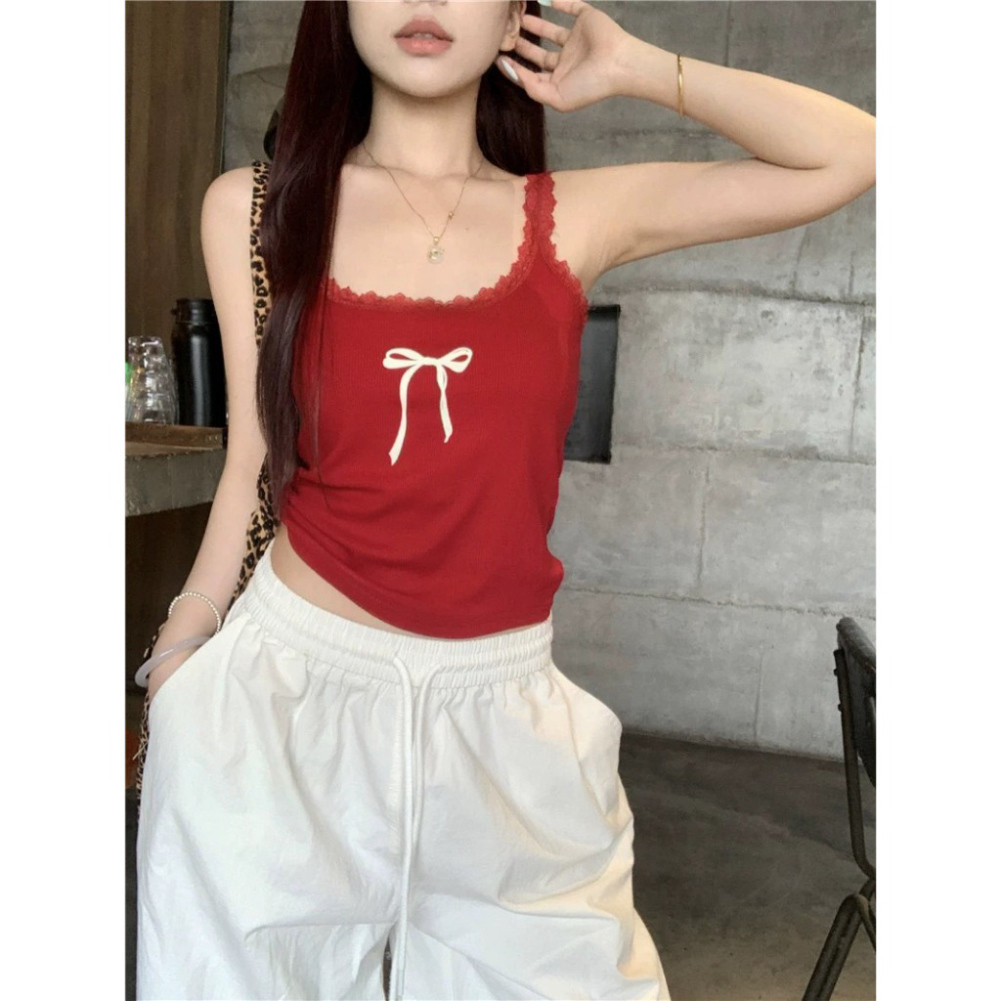 Áo Hai Dây Ren Nơ LALISA Áo Croptop Chất Thun Co Giãn Mát Mẻ Phong Cách Hàn Quốc Kiểu Ôm Body NEW2 A60 - | BigBuy360 - bigbuy360.vn