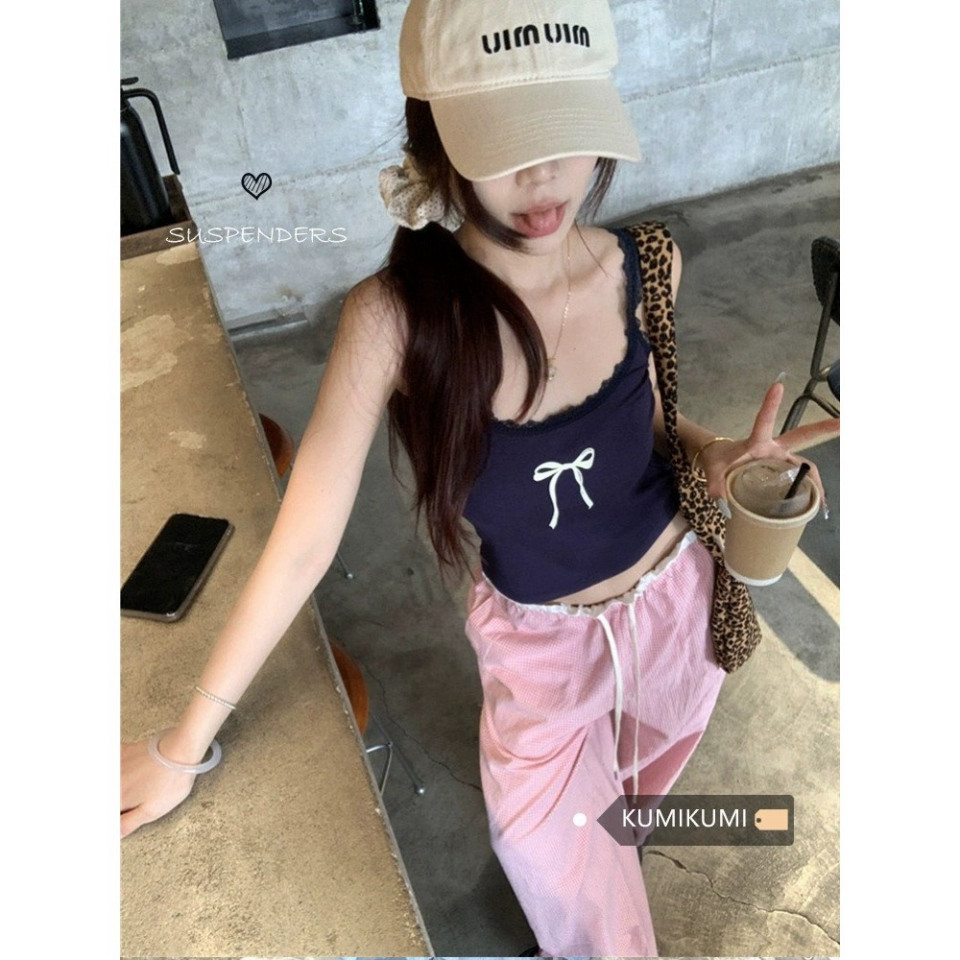 Áo Hai Dây Ren Nơ LALISA Áo Croptop Chất Thun Co Giãn Mát Mẻ Phong Cách Hàn Quốc Kiểu Ôm Body NEW2 A60 - | BigBuy360 - bigbuy360.vn