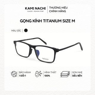  Gọng kính Titanium đen nhám dáng vuông thanh mảnh KAMI NACHI phong cách tối giản vuông Size M 