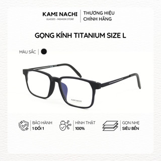 Gọng kính Titanium đen nhám dáng vuông thanh mảnh KAMI NACHI phong cách tối giản vuông Size L
