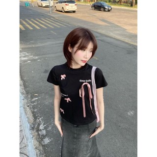 Áo baby tee brandy coquette phối nơ siêu xinh vải thun cotton siêu mát AP