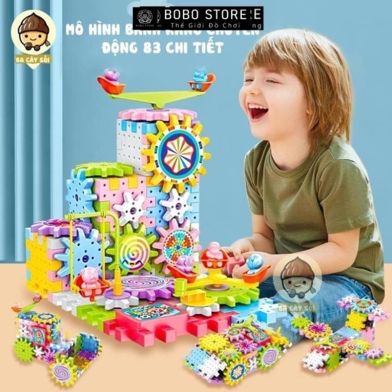 Bộ đồ chơi lắp ghép mô hình bánh răng chuyển động 83 chi tiết , Đồ chơi lắp ráp đa dạng phát triển trí tuệ cho bé