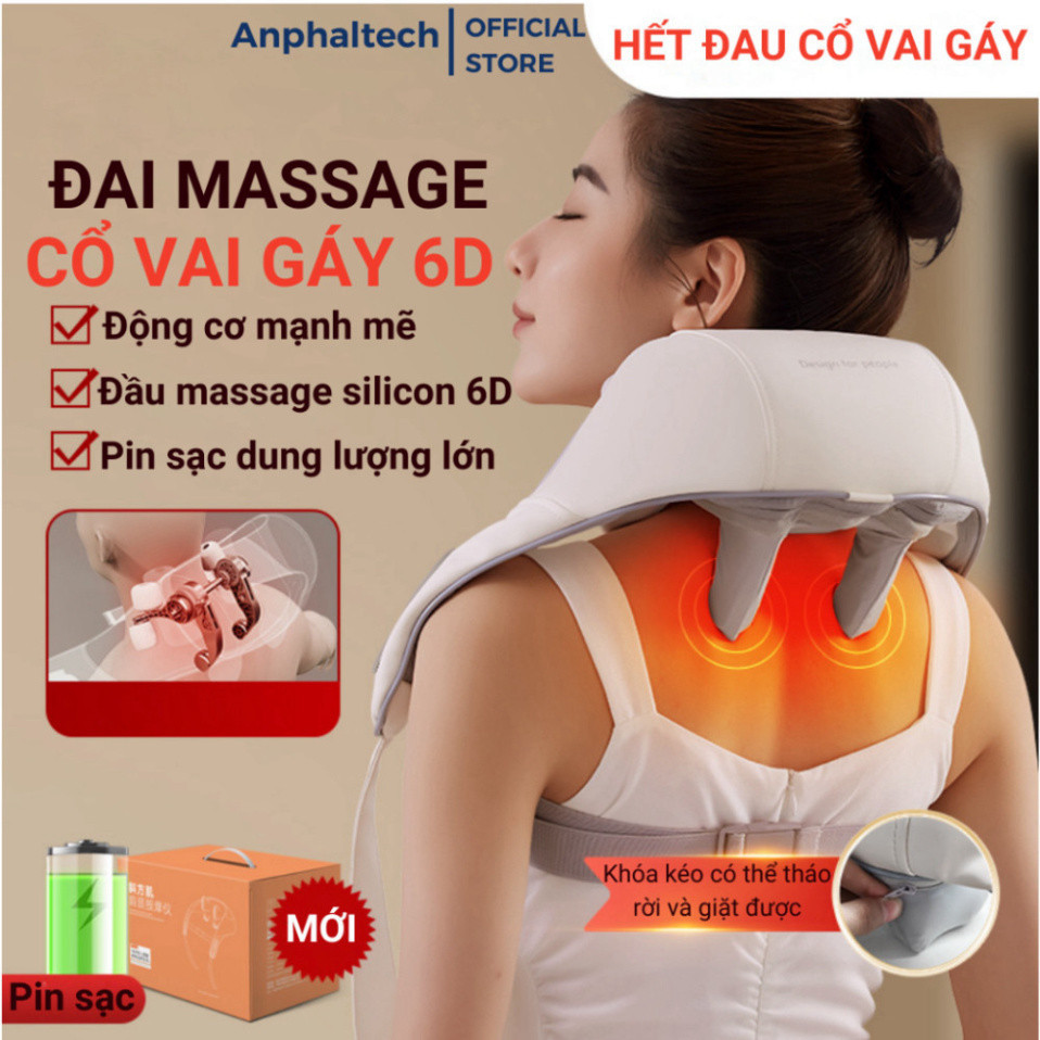 Máy Massage Cổ Vai Gáy 6D CÓ ĐÈN HỒNG NGOẠI Cao Cấp, Đai Massage Cổ Vai Gáy Giảm Nhức Mỏi