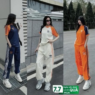 Set bộ đồ adidas thể thao thêu chữ nổi adidas phối màu cao cấp dáng rộng unisex - bộ thể thao adidas chất cotton nam nữ