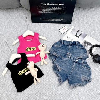 Bộ đồ bé gái, Sét bộ hot girl 3 chi tiết cho bé gái áo thun tank top quần kèm quần jean HN-Kids 240057