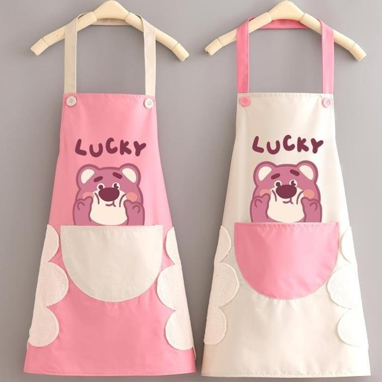 Tạp Dề hoạt tiết hình Mèo Dễ Thương chống thấm nước, Tạp dề nấu ăn hình Chibi Gấu Dâu Tây