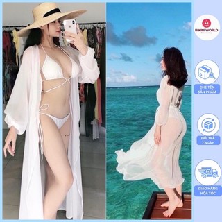 Áo Choàng Dài Đi Biển Khăn Quây Đa Năng Chất Liệu Voan Mỏng Xinh Xắn