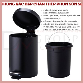 Thùng rác inox đạp chân 5 lít màu đen cao cấp