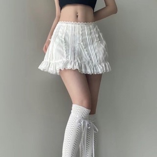 Chân váy xòe tiểu thư đính nơ, viền ren may nhiều li