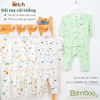 Bộ quần áo dài tay cài thẳng Arich vải sợi tre mềm mát phối họa tiết cho bé sơ sinh đến 18 tháng