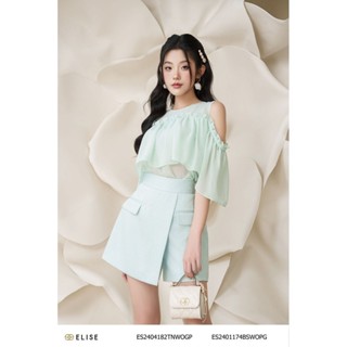  Áo chiffon xanh bạc hà bèo ngực hở vai thiết kế Elise ES2404182TNWOGP 
