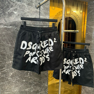 Quần Short Gió Nam DSQ Đen In Hoạ Tiết Chữ Dsq2 Pol Culture Vát Chéo Phối Dây Rút Dệt Siêu Cấp Cho Anh Em Boy Phố Đi