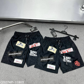 Quần Short Gió Nam DSQ Đen In Hoạ Tiết Vạch Chữ Dsq2 Caten Dọc Đùi Phối Dây Rút Dệt Chữ Basic Dành Cho Anh Em Boy Phố