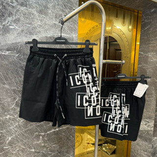 Quần Short Gió Nam DSQ Đen In Hoạ Tiết Khung Chữ ICON Dọc 1 Bên Đùi .Quần Đùi Siêu Cấp Dành Cho Anh Em Boy Phố Đi Biể
