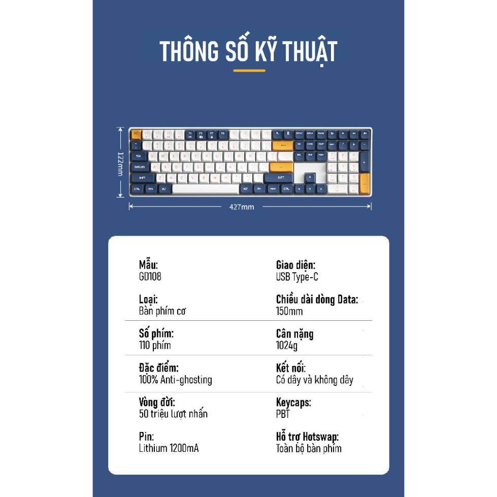 Bàn phím cơ Darkflash GD108 / GD100 không dây - Bảo hành 12 tháng | BigBuy360 - bigbuy360.vn