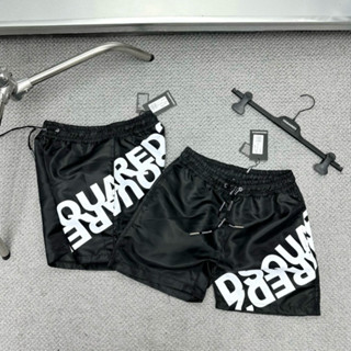 Quần Short Gió Nam DSQ Đen In Hoạ Tiết Chữ Dsq2 Đối Xứng Vát Chéo Đùi Dây Rút Dệt Chữ Cho Các Boy Phố Đi Chơi Đi Bar