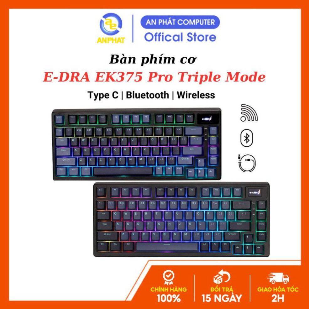 Bàn phím cơ E-DRA EK375 Pro (3 Kết Nối | Hotswap | Pin 4000mAH | LED RGB) - Bảo hành 2 năm chính hãn