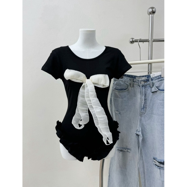 [HOT] Jumsuit Bikini Bèo Nơ Ngực Tay Cộc Chất Co Dãn Thoải Mái, body suit đi biển đi chơi siêu xinh B001 | BigBuy360 - bigbuy360.vn