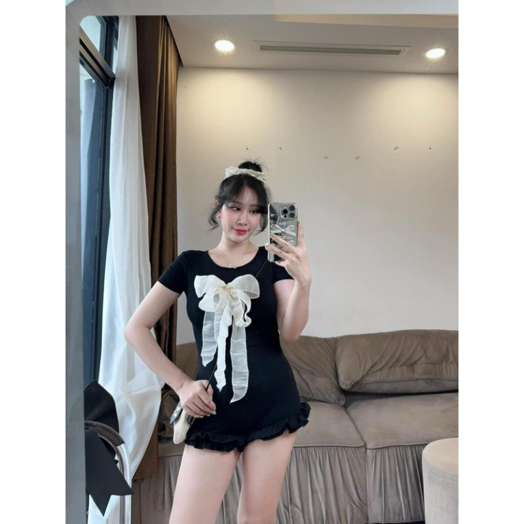 [HOT] Jumsuit Bikini Bèo Nơ Ngực Tay Cộc Chất Co Dãn Thoải Mái, body suit đi biển đi chơi siêu xinh B001 | BigBuy360 - bigbuy360.vn