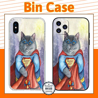 ❤Ốp lưng viền đen mềm Mèo siêu nhân ❤Ốp thiết kế hình độc đáo iphone 14 13 12 11 Pro Max 6 7 8 Plus X Xr Xs Max MEO006