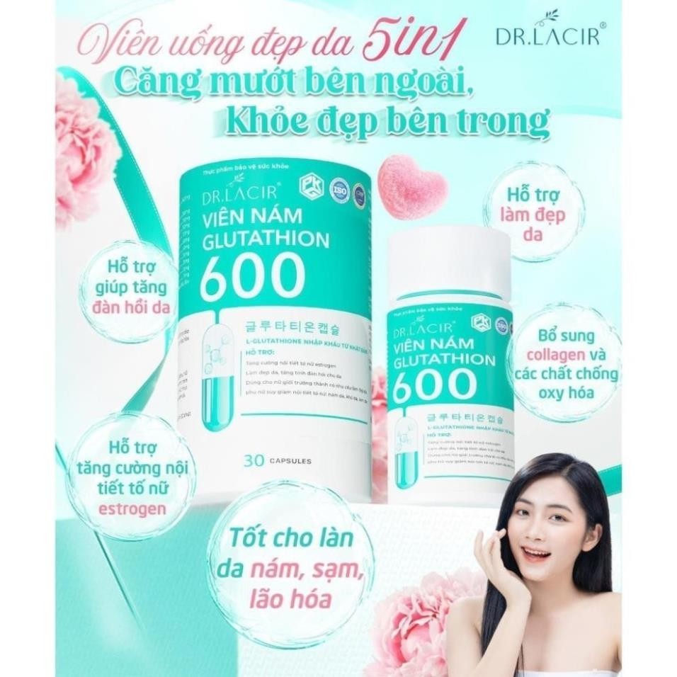 Viên Uống Glutathione 600 Drlacir Hộp 30 viên, Giúp trắng da, ngừa nám, nếp nhăn, cân bằng nội tiết tố nữ-AQUA  OFFICIAL